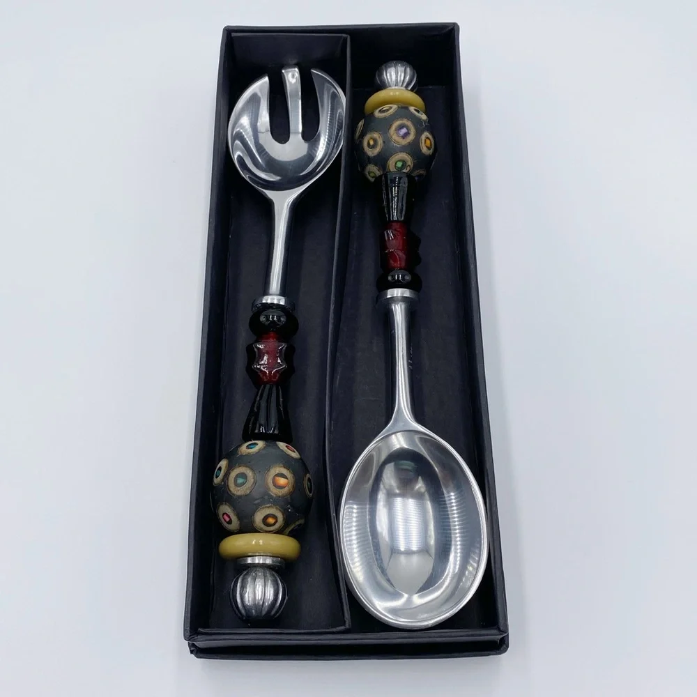South Coast Beaded Salad Turners Fork Spoon Set
